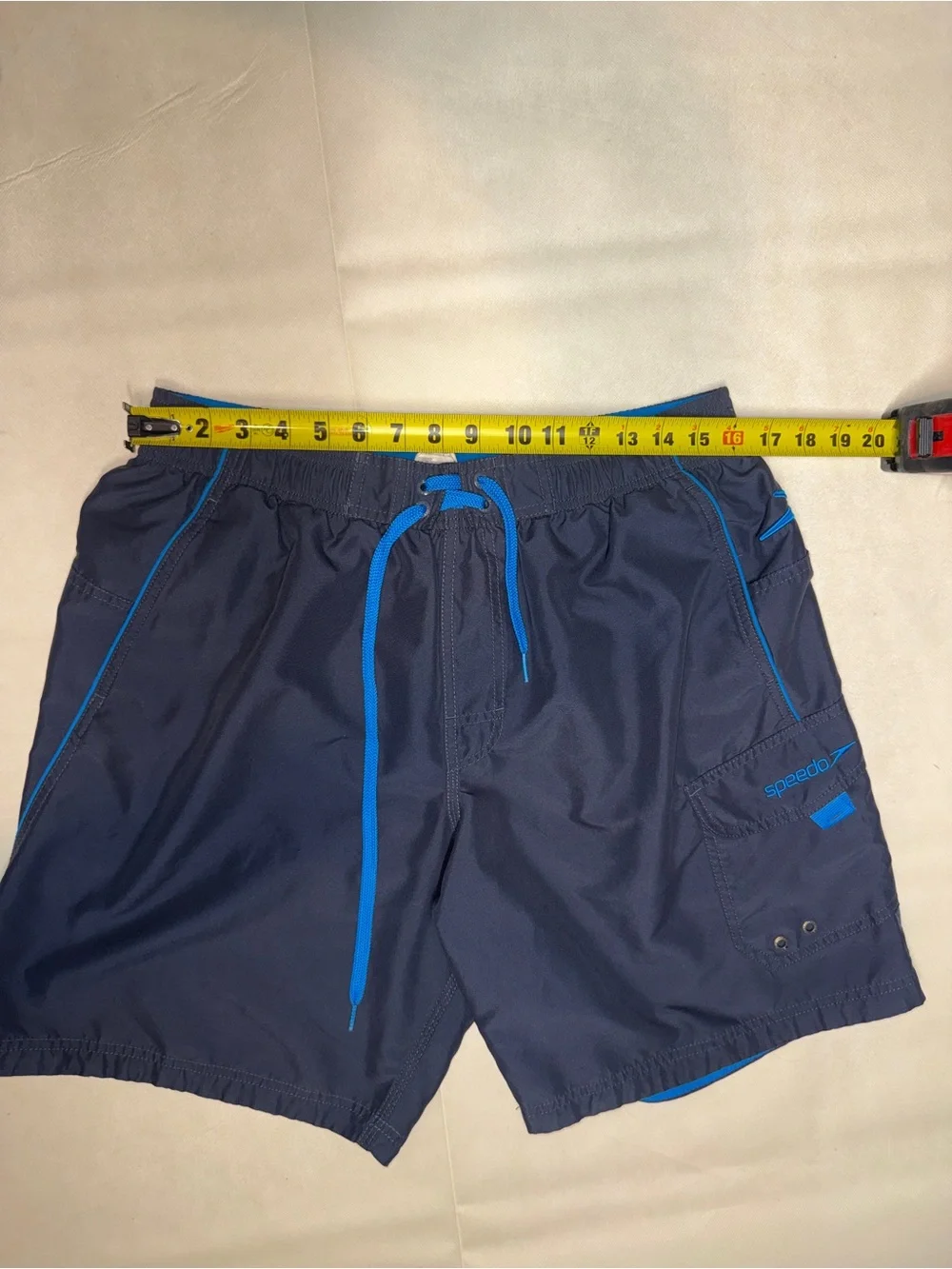 Speedo Men's Navy Swim Trunks with Bright Blue Accents